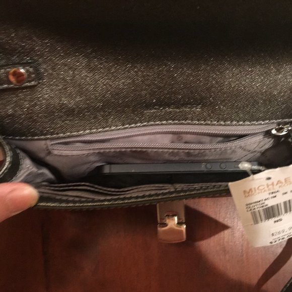 Michael Kors Tina Leather Clutch Shoulder Bag Metallic Silver - NWT $278 - Picture 8 of 15